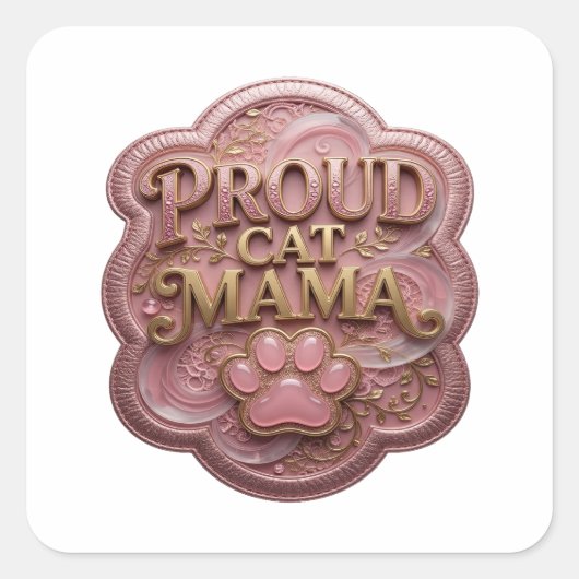 Vreemde Goud PROUD CAT MAMA Vierkante Sticker (Voorkant)
