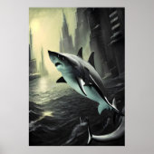Vreemde haai in de stad | AI Art Poster (Voorkant)
