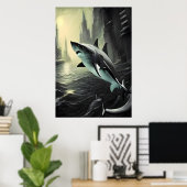 Vreemde haai in de stad | AI Art Poster (Thuiskantoor)