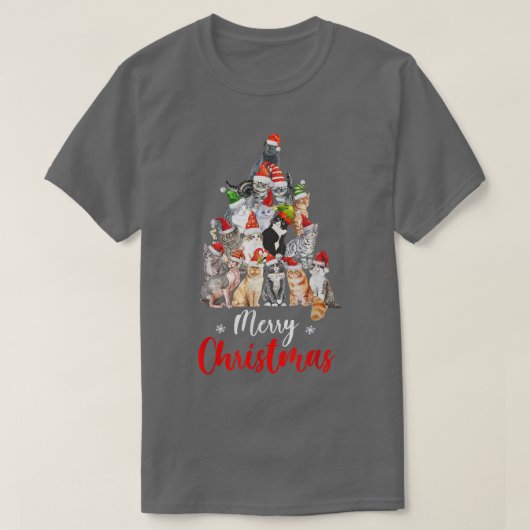Vreemde kerstboom met Santa Hat Cats Funny Chr T-shirt (Design voorkant)