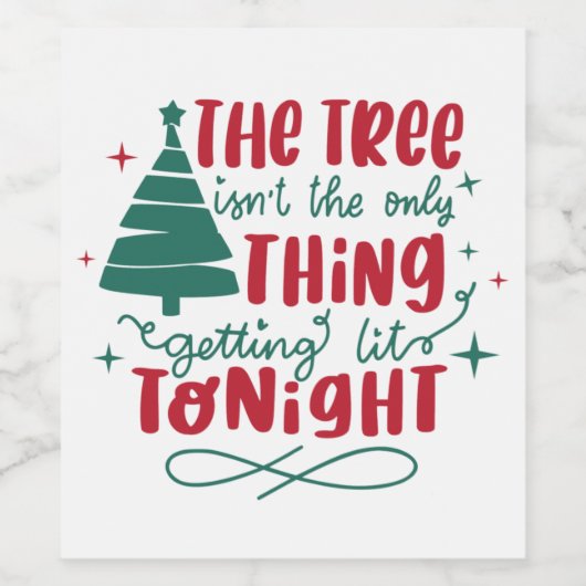 vreemde kerstboomkunst wijn etiket (Enkel label)