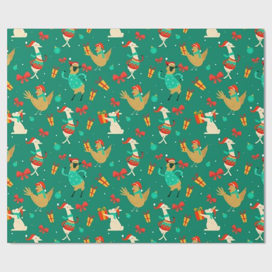 Vreemde kerstdieren cadeaupapier (Vlak)