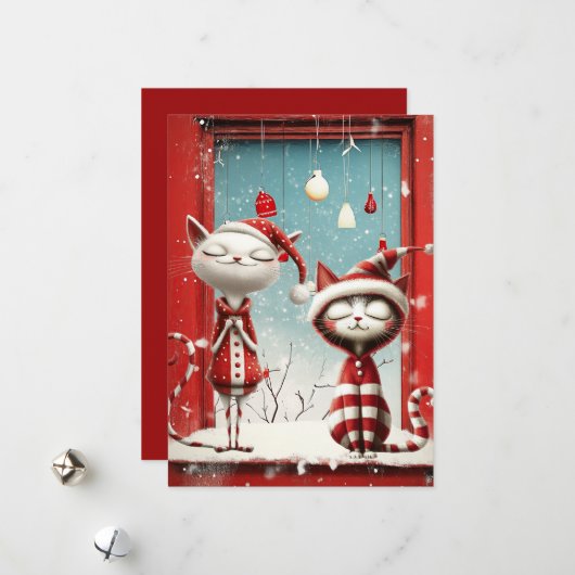 Vreemde Kerstkatten Feestdagenkaart (Voorkant / Achterkant in situ)