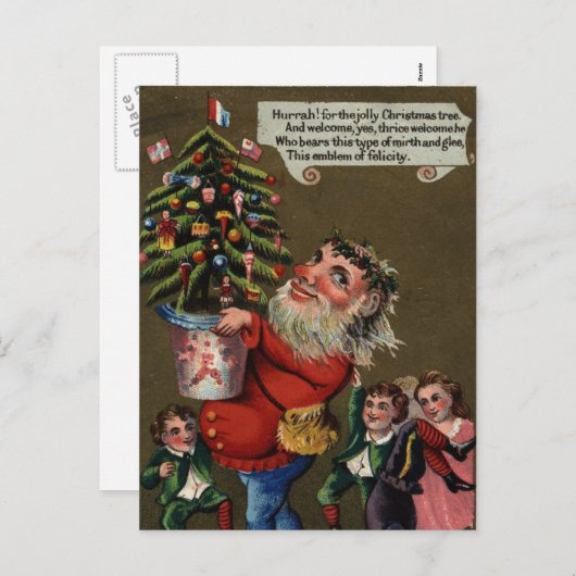 Vreemde  kerstman met kerstboom feestdagenkaart (Voorkant / Achterkant)