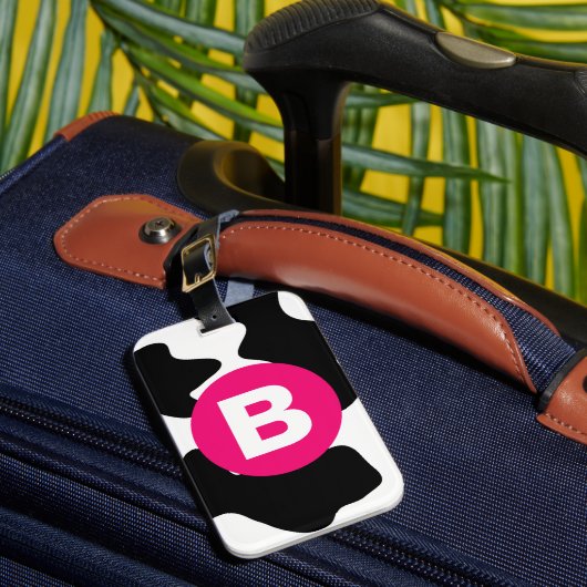 Vreemde koeklap patroon roze monogram bagagelabel (Voorkant Insitu 1)