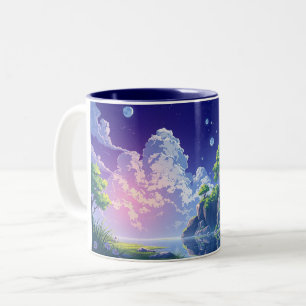 Vreemde landschap anime stijl tweekleurige koffiemok