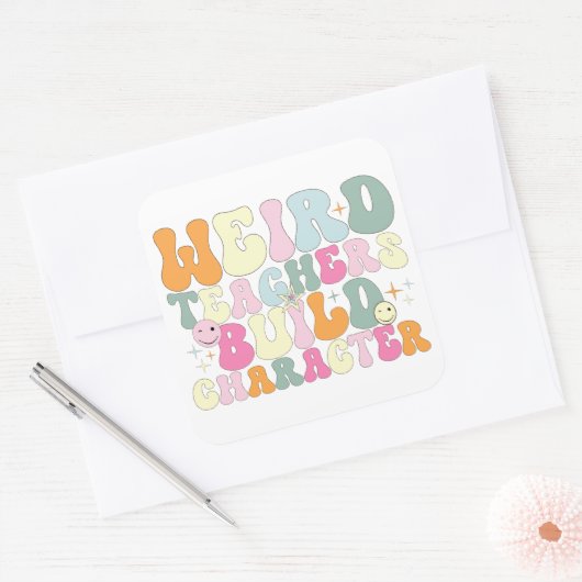 Vreemde leraren Bouwen Karakter Onderwijzen Liefhe Vierkante Sticker (Envelop)