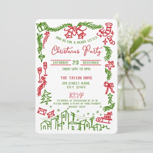 Vreemde Leuke Whimsicale Handgetekende Kerstfeest  Kaart (Staand voorkant)