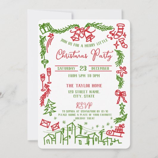 Vreemde Leuke Whimsicale Handgetekende Kerstfeest  Kaart (Voorkant)