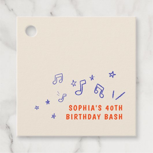 Vreemde Muzieknote Illustraties 40ste Verjaardag Bedankjes Labels (Voorkant)