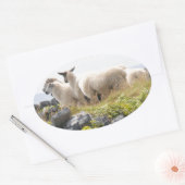 Vreemde Ontwerpen - Schapen in een veld Ovale Sticker (Envelop)