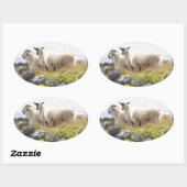 Vreemde Ontwerpen - Schapen in een veld Ovale Sticker (Vel)