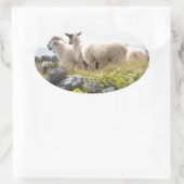 Vreemde Ontwerpen - Schapen in een veld Ovale Sticker (Tas)