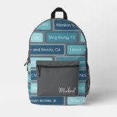 Vreemde Plaatsen Blauw Geometrisch Patroon Bedrukte Rugzak (Voorkant)