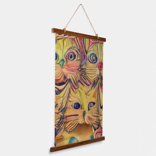 Vreemde psychedelische Kool Katz 3 Hangend Wandkleed (Gebogen)
