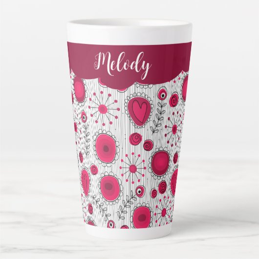 Vreemde rode witte harten bloemen bloem naam latte mok (Voorkant)