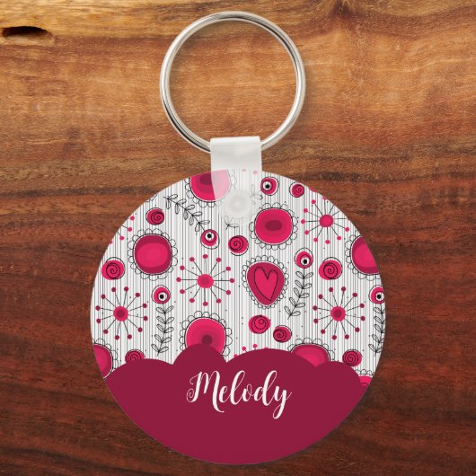 Vreemde rode witte harten bloemen bloem naam sleutelhanger (Achterkant)