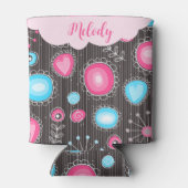 Vreemde roze blauwe harten en bloemen bloemnaam blikjeskoeler (Achterkant)