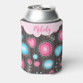 Vreemde roze blauwe harten en bloemen bloemnaam blikjeskoeler (Blikje Achterkant)