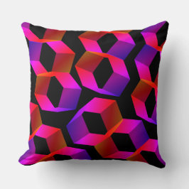 Vreemde roze zeshoeken op een zwarte achtergrond kussen
