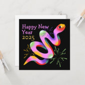 Vreemde Slang Nieuwjaars Zwarte Groet Kaart (Voorkant / Achterkant in situ)