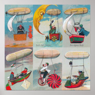 vreemde steampunk-luchtmachines waanzinnige uitvin poster