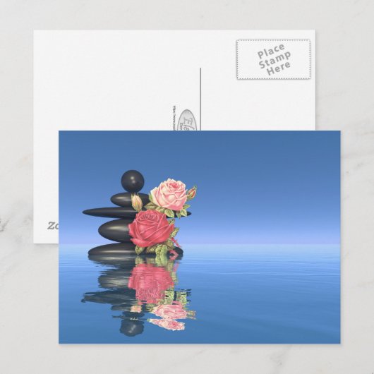 Vreemde stenen en bloem - 3D rendering Briefkaart (Voorkant / Achterkant)