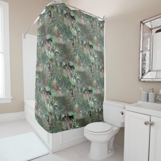 Vreemde textuur in grijs groen met abstracte sched douchegordijn (In situ)