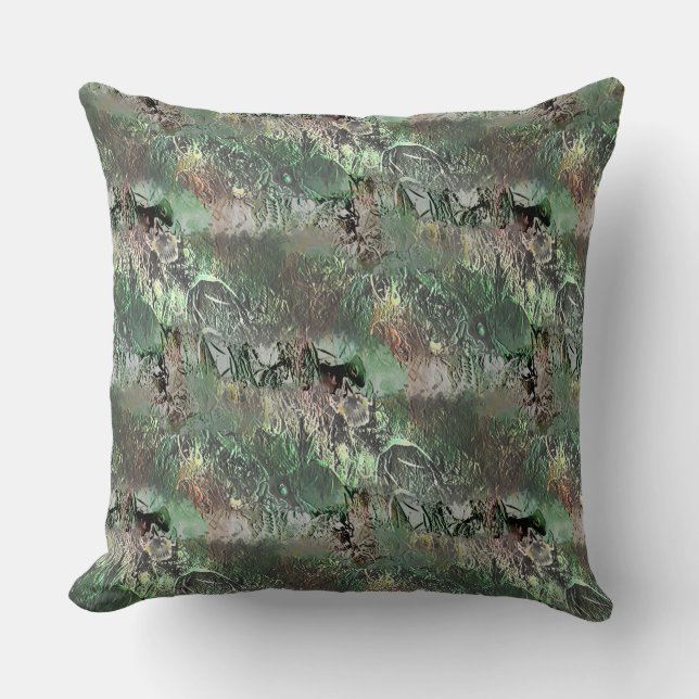 Vreemde textuur in grijs groen met abstracte sched kussen (Voorkant)