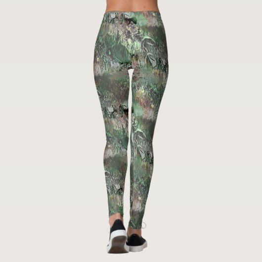 Vreemde textuur in grijs groen met abstracte sched leggings (Achterkant)