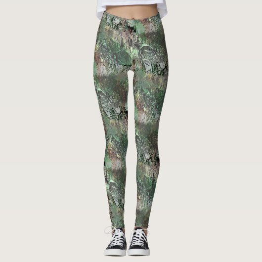 Vreemde textuur in grijs groen met abstracte sched leggings (Voorkant)