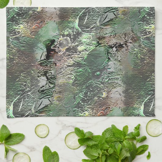 Vreemde textuur in grijs groen met abstracte sched theedoek (Gevouwen)