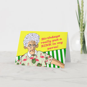 Vreemde verjaardag, oudere dame met permanent in H Kaart