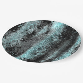 Vreemde vezelstructuur in helder blauw en zwart papieren bordje