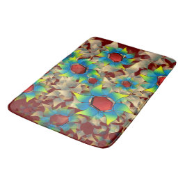 Vreemde virtuele bloem, blauw en geel blad op rood badmat