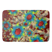 Vreemde virtuele bloem, blauw en geel blad op rood badmat (Voorkant)