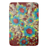 Vreemde virtuele bloem, blauw en geel blad op rood badmat (Voorkant Verticaal)