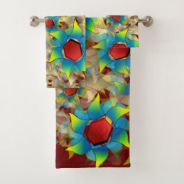 Vreemde virtuele bloemen, blauwe bladen op donkerr bad handdoek