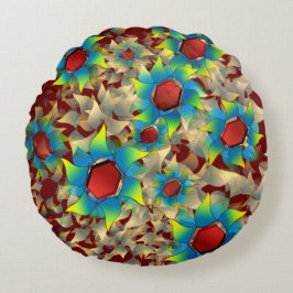 Vreemde virtuele bloemen, blauwe bladen op donkerr rond kussen