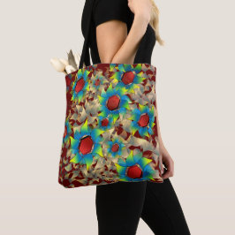 Vreemde virtuele bloemen, blauwe bladen op donkerr tote bag