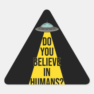 Vreemde vreemdeling in UFO: Geloof je in mensen? Sticker