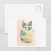 Vreemde waterverf van een fluffy kat briefkaart (Voorkant / Achterkant)