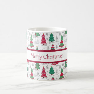Vreemde Whimsical Gedecoreerde Kerstbomen Doodles Koffiemok