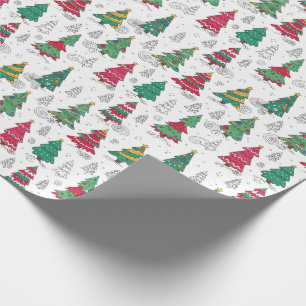 Vreemde Whimsical Versierde Kerstbomen Doodles Cadeaupapier