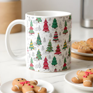 Vreemde Whimsical Versierde Kerstbomen Doodles Koffiemok