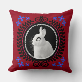 Vreemde Witte Konijn: Rood, Blauw, Roze & Zwart  Kussen