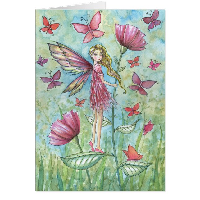 Vreemde Zomer Poppies Fairy Butterfly Art (Voorkant)