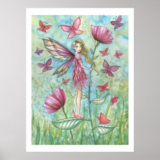 Vreemde Zomerklaprozen Bloem Fee en Vlinder Poster (Voorkant)