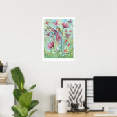 Vreemde Zomerklaprozen Bloem Fee en Vlinder Poster (Thuiskantoor)