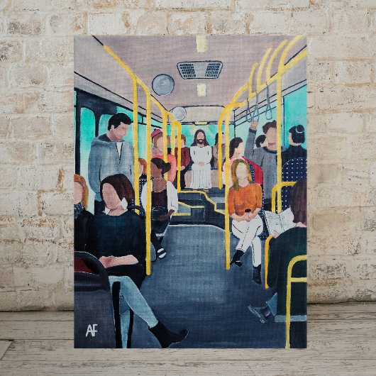 Vreemdeling in de bus Schilderij van Alfred Fox Canvas Afdruk
